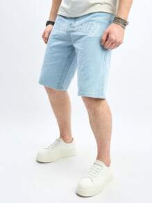 Manfinity Hypemode Quần short denim Bermuda giản dị dành cho nam có túi in chữ - Màu xanh lam - Xem 6