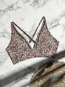 SHEIN Swim 豹纹 V 领比基尼上衣 无线夏季 - 彩色 - 查看 4