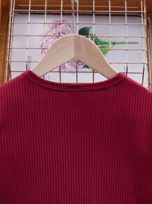 SHEIN 青少女夏季度假時尚漸層拼接短袖連衣裙 - 酒紅色 - 查看 5