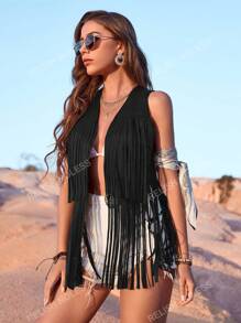 RELISH NOLESS Women Spring Summer Cowgirl Festival Outfit Country Concert Holiday Outwear Casual Sexy Boho Vacation Suede Fringe Vest