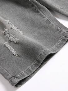 Manfinity Homme Men Fashionable Water Washed Destroyed Denim Shorts With Slanted Pockets Perfect For Street Style Outfits Jorts Plain Light Grey Work Basic Friends - Light Grey - View 5