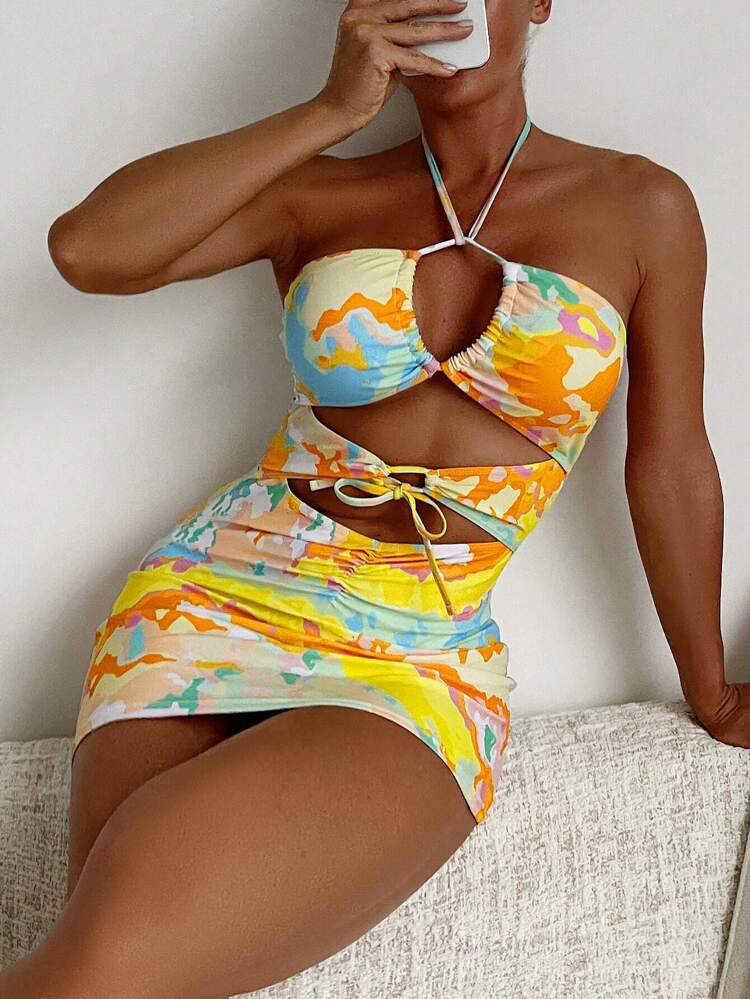 Women's Tie Dye Printed Tankini, 2pcs/Set Summer