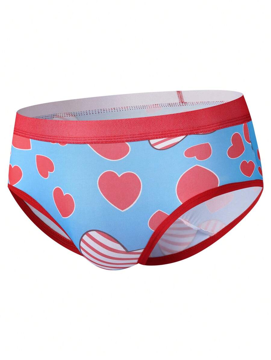 Women Heart Printed Simple And Comfortable Triangle Panties - Dusty Blue - View 1