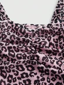 ROMWE J-Fashion Top donna con scollo a cuore basso e stampa leopardata, con laccetti ad arco, in tessuto rete elastica aderente, adatto a donne mature, attraenti e versatili, per la scuola - Multicolore - Visualizzare 4