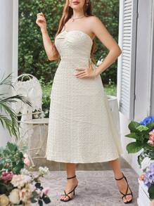 Celure Vestido largo y elegante de verano para mujeres de talla grande, de unicolor, sin tirantes, con abertura lateral y de moda