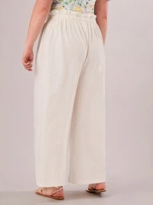 Forever 21 Plus Size Fashionable Color Summer Beach High Waist Wide Leg Linen Pants - Apricot - View 2