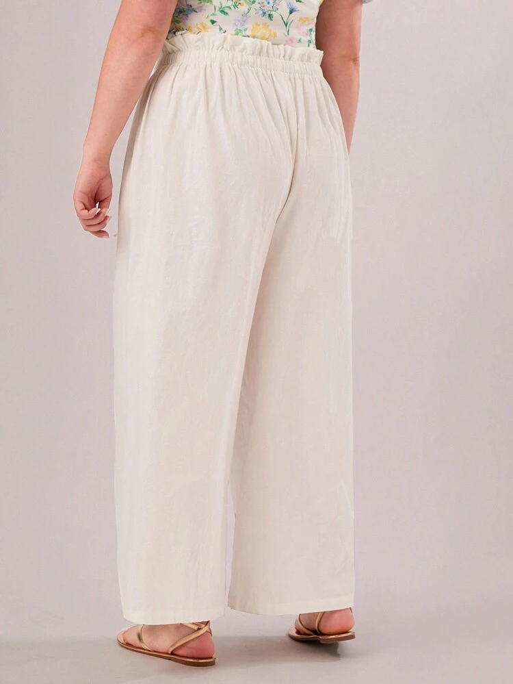 Plus Size Fashionable Color Summer Beach High Waist Wide Leg Linen Pants