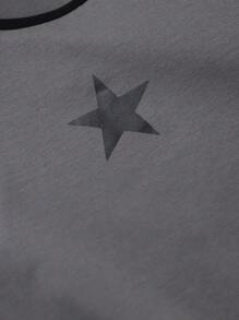 SHEIN Leap Crew Teen Girl Knitted Color Block Star Print Short Sleeve Casual T-Shirt - Dark Grey - View 4