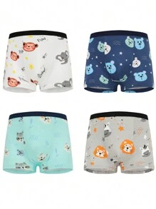 Chico joven 4 piezas Calzoncillos boxer con estampado de dibujos animados