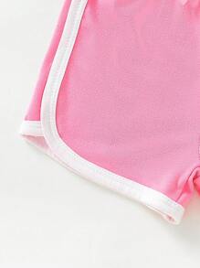 SHEIN Baby Girl Spring/Summer 4-Piece Candy-Colored Daily Casual Cute Sport Shorts - Multicolor - View 4