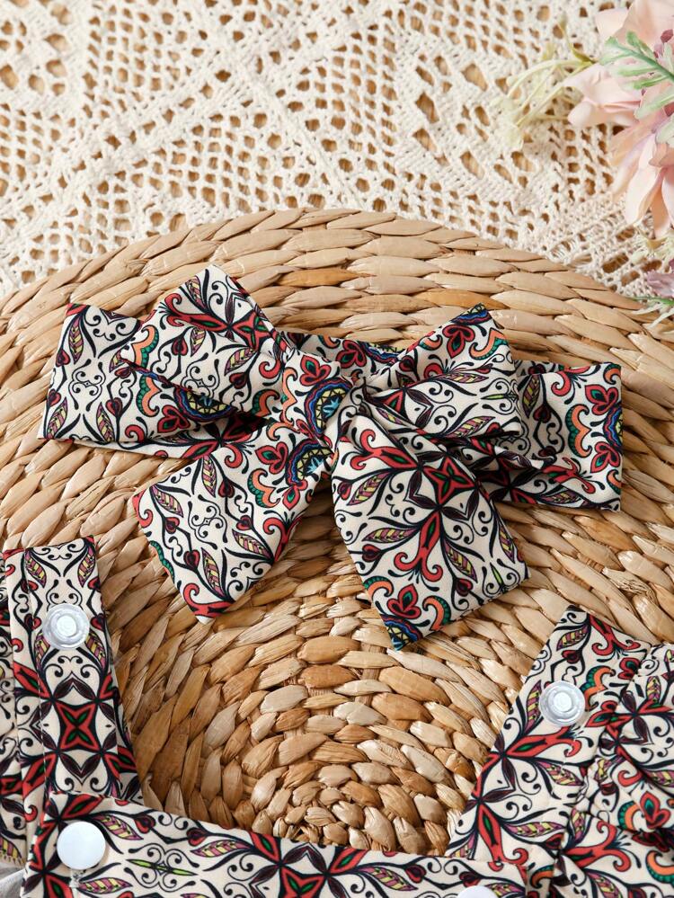 Summer Floral Printed Bodysuit With Ruffle & Lace Trim For Baby Girls