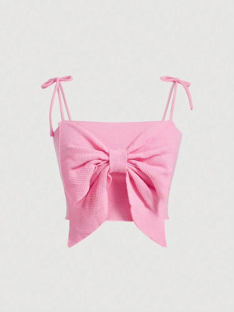 Plus Casual Pink 3D Bowknot Tank Top