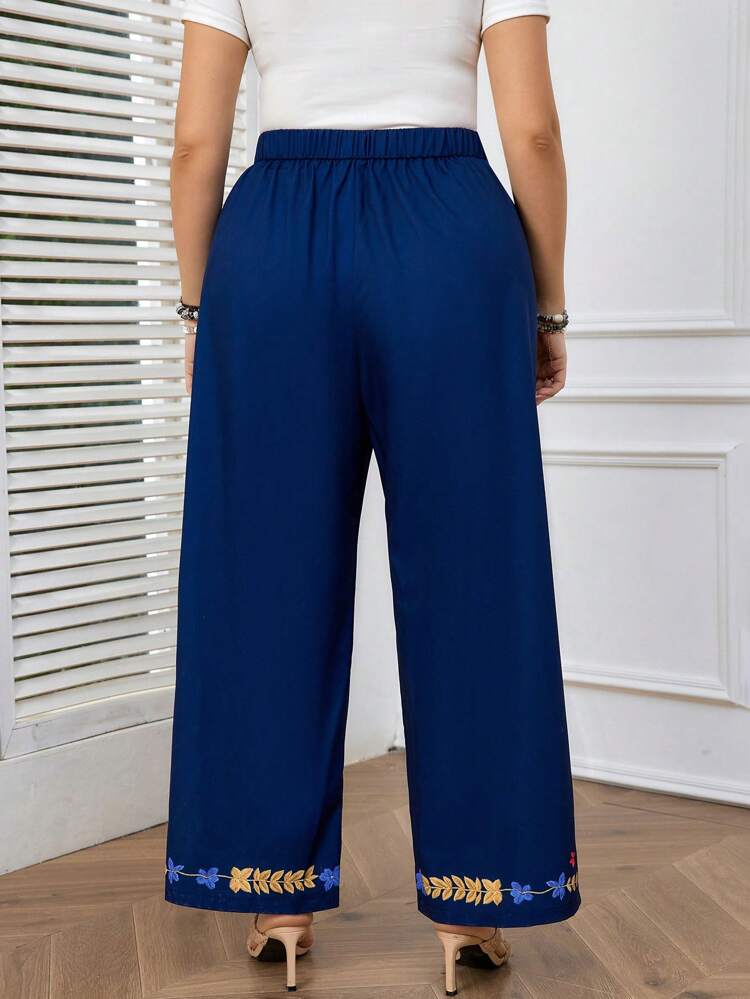 Plus Size Casual Boho Printed Wide Leg Pants With Side Slit