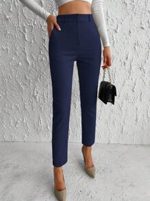 EURMUSE Solid Color Simple Casual All-Match Tapered Pants - Navy Blue - View 5