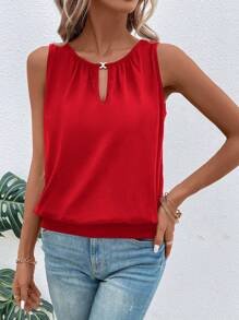 EMERY ROSE Women Summer Sleeveless Tank Top With Keyhole Neckline And Loose Fit In Solid Color