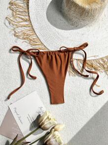 SHEIN Swim Women Solid Color Strap Bikini Bottoms,Summer Beach - Brown - View 2