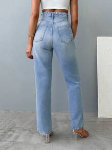 High-Waist Casual Straight Leg Jeans
