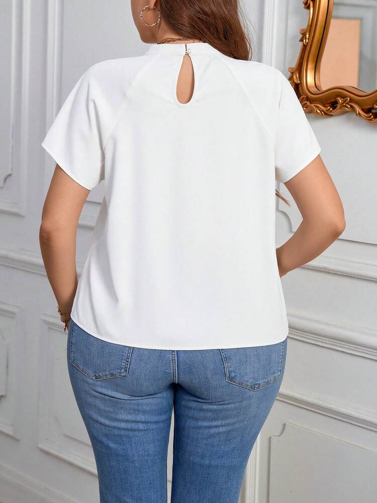 Plus Size Elegant Fold Pleated Cut Out Blouse