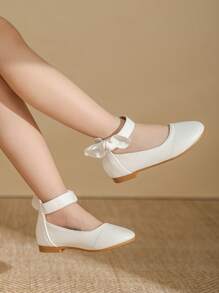 Zapatos blancos planos para niñas pequeñas y niños, zapatos para niños de otoño, tamaños grandes y pequeños, zapatos blancos de princesa - Blanco - Ver 3