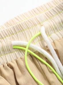 FRIFUL Women Casual Color Blocking Drawstring Waist Wide Leg Pants With Multiple Pockets
