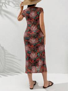EURMUSE Printed Mesh Long Dress - Multicolor - View 2