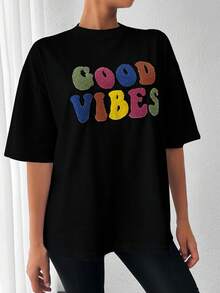 EURMUSE Women Fashionable Colorful Printed Short Sleeve Casual T-Shirt - Black - View 5