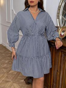 SHEIN Privé Áo sơ mi sọc dài cỡ lớn - Màu xanh hải quân - Xem 5