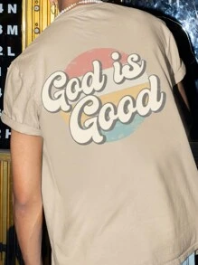 男士標語圖案T恤 - 杏色 - 查看 1