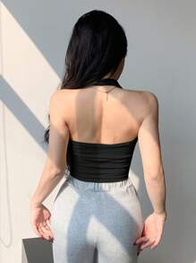 DAZY Women Summer Casual Solid Color Slim Fit Halter Top - Black - View 4