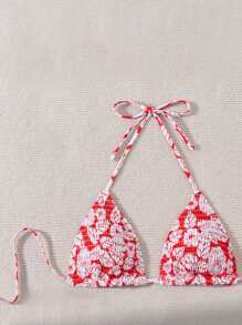 Swim Mod Women Random Print Halter Strap Bikini Top,Summer Beach - Multicolor - View 4