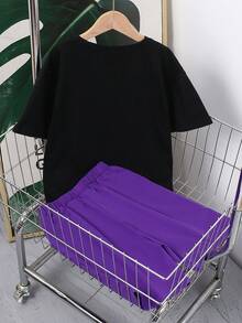 Tween Boys Slogan Printed Loose Casual Round Neck Short-Sleeved T-Shirt Shorts Two-Piece Set - Black - View 2