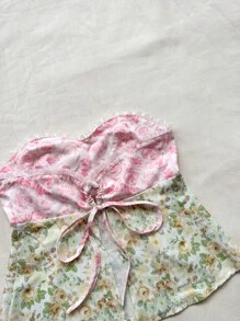 SHEIN Unity Áo quây màu in hoa mùa hè cho nữ - Hồng - Xem 3