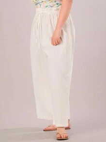 Forever 21 Plus Size Fashionable Color Summer Beach High Waist Wide Leg Linen Pants - Apricot - View 3