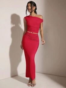 SHEIN BAE Conjunto de Top y Falda sin mangas unicolor para Mujer