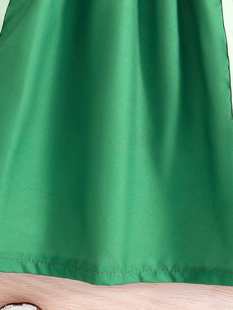 Baby Girls' Leisure Elegant Vintage Countryside Green Flower Embroidered Dress For Spring And Summer