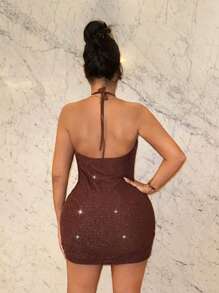 SHEIN SXY Vestido de cuello Halter profundo y drapeado para mujer