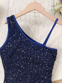 Tween Girl Asymmetric Neckline Dress, Glittery Dress, Party