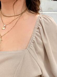 Dreamara Camisa Khaki con botones para mujeres de talla grande WYWH para vacaciones