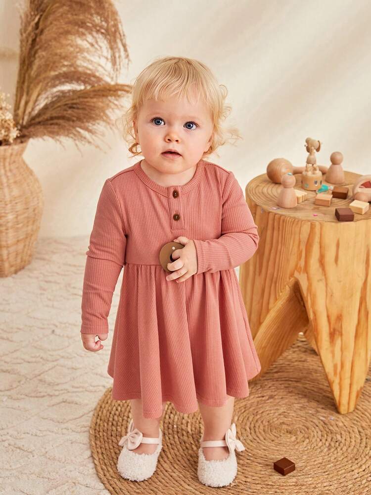 Baby Girl Half Button Smock Dress