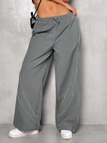 SHEIN EZwear 灰色帶拉繩編織女裝長褲 - 灰色 - 查看 4