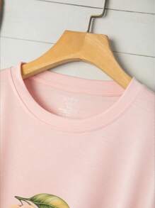 INAWLY Plus Size Peach Print Casual Daily Spring Summer Short Sleeve T-Shirt - Baby Pink - View 3