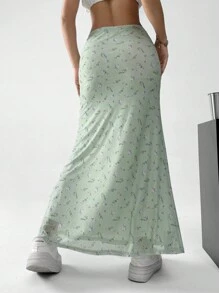 SHEIN EZwear Women's Holiday Ditsy Floral Mermaid Hem Skirt