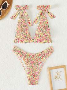 Swim Mod Women Summer Beach Random Ditsy Print Bikini Set For Vacation - Multicolor - View 1