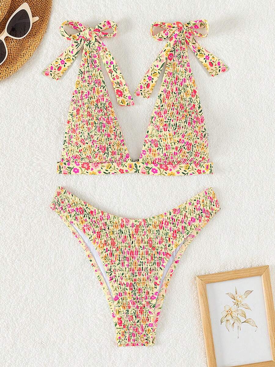 Swim Mod Women Summer Beach Random Ditsy Print Bikini Set For Vacation - Multicolor - View 1