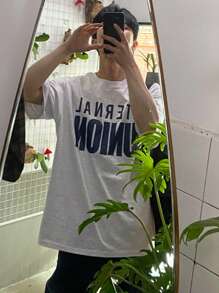 DAZY Camiseta de cuello redondo con estampado de letras para hombre en verano, camisetas gráficas