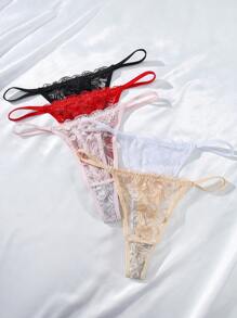 SHEIN 5件套性感蕾丝女士丁字裤透气舒适细绳内裤情趣内衣 - 彩色 - 查看 4