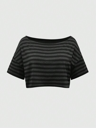 Grunge Punk Maglietta estiva casual a righe taglia extra grande con taglio corto e allentato