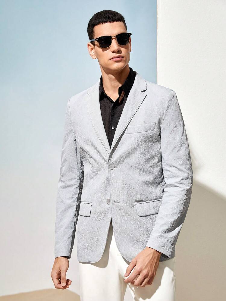 Men Easy Care Air Light Solid Color Plain-Woven Blazer, For Fall Winter