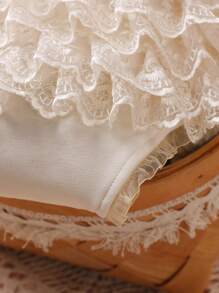 SHEIN Baby Girl Newborn Contrast Lace Bow Back Bodysuit & Headband Photography Prop