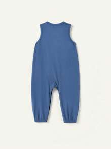 Cozy Pixies Conjunto de 2 peças: Macacão de Bebê Menino, Cor Sólida com Estampa de Dinossauro, Gola Redonda e Sem Mangas - Azul - Visão 6